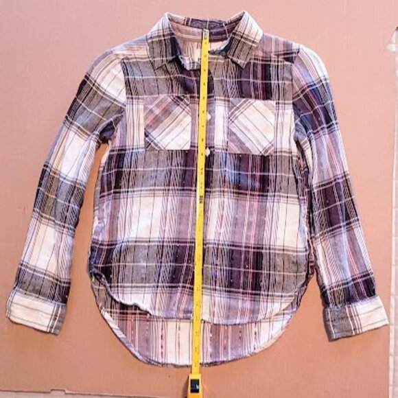 Mudd Girls size 10 Flannel shirt black, white, and gray with pink sparkles - Picture 6 of 7